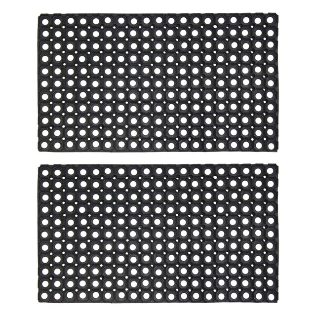 JVL Rondo Rubber Scraper Doormat 50x100cm, Black, Pack of 2
