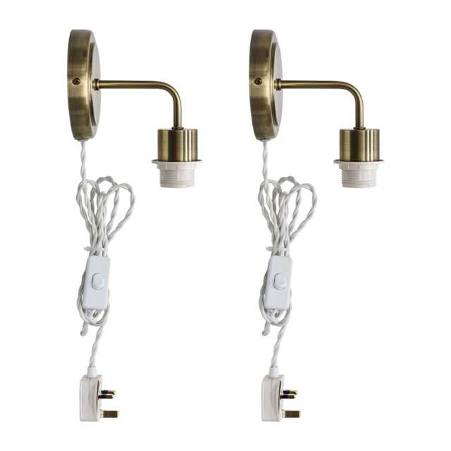 Set of 2 Toby - Antique Brass Plug in Wall Light Fittings Only