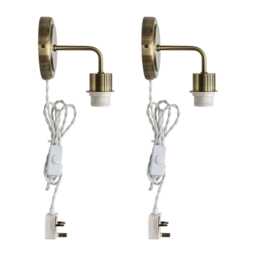Set of 2 Toby - Antique Brass Plug in Wall Light Fittings Only