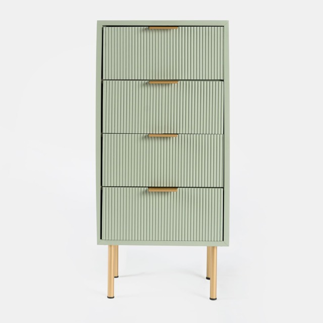 OHS 4 Drawer Modern Ribbed Office Side Bedroom Nightstand Bedside Table Green Sage Green
