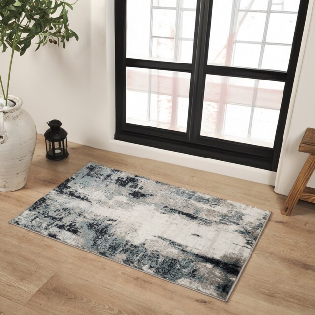 LIVABLISS Wanderlust-Abstract Modern Marble Rug 60 x 90 cm Blue Grey Black