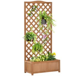 Outsunny Garden Wooden Planter Box with Trellis Flower Raised Bed Brown Brown Brown