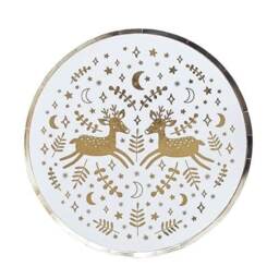 Gold Foil Christmas Reindeer Round Paper Plates 23cm - Pack of 8