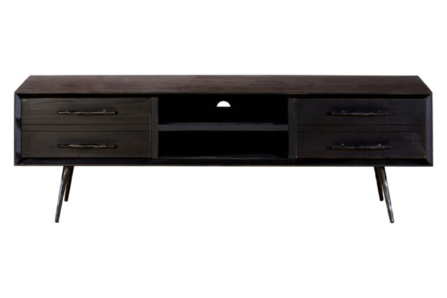 Orsina Contemporary Brown Wooden Media Unit, Solid Pine Wood TV Cabinet with Storage Drawers, Entertainment Unit