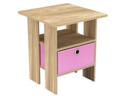 2-Tier 1- Drawer Wooden Side Table Brown Oak & Pink 1