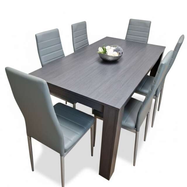 Dining Table and 6 Chairs Black Dark Grey 6 Grey Faux Leather Chairs Wood Dining Set Furniture