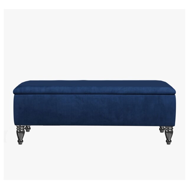 Lisbon Plain 150cm Ottoman Storage Bench - Plush Velvet Shoe Bench - Sapphire Blue Upholstery Footstool with Storage