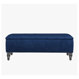 Lisbon Plain 150cm Ottoman Storage Bench - Plush Velvet Shoe Bench - Sapphire Blue Upholstery Footstool with Storage