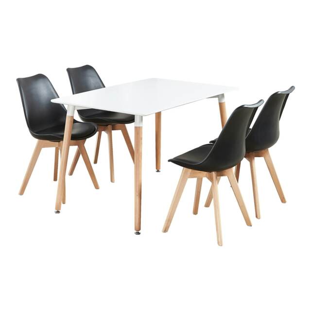 5PCs Dining Set - a White Halo Dining Table & Set of 4 Lorenzo Tulip Chairs with Padded Seat Black