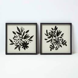 Homescapes Set of 2 Black Linen Flower Wall Art