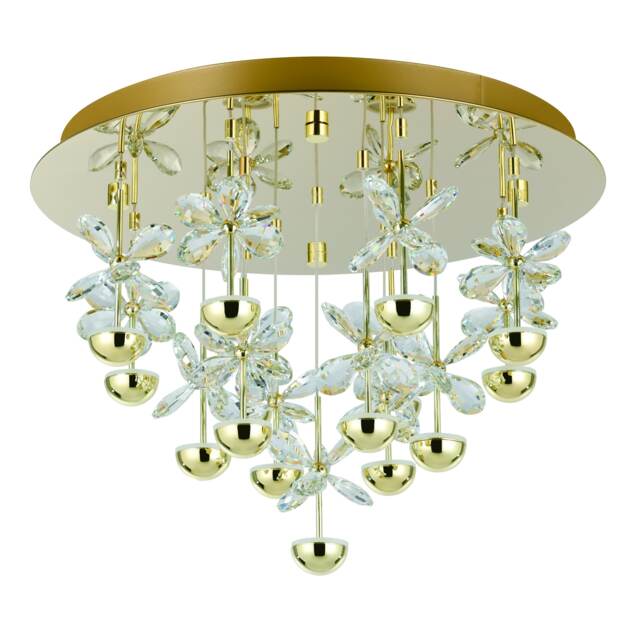 EGLO Pianopoli 3 Brass Ceiling Light - 15 Light LED Crystal Fixture, Dimmable, Warm White Glow