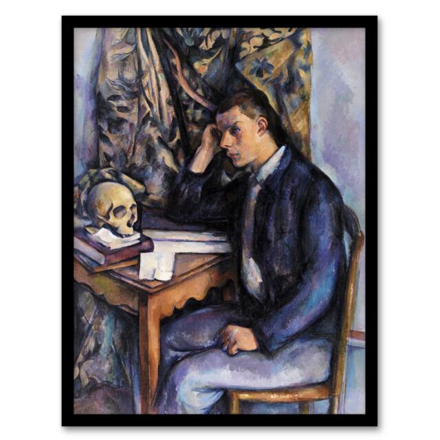 "Young Man and Skull Portrait Painting Cezanne Framed Wall Art Print 12X16"""