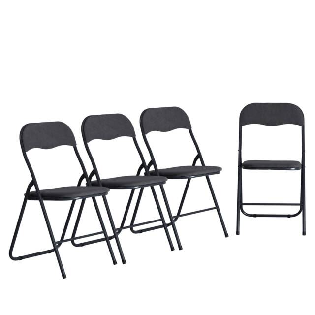 4-Pc Folding Chair Set with Cushioned Velvet Seat and Back Grey 4