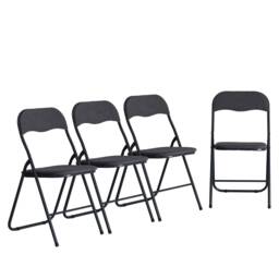 4-Pc Folding Chair Set with Cushioned Velvet Seat and Back Grey 4