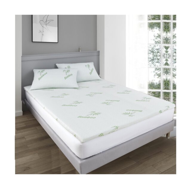 Ezysleep Super Soft Bamboo Anti Allergic Memory Foam Mattress Topper 2 Inch White White