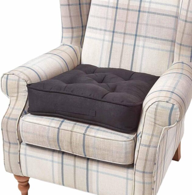 "Homescapes Black Faux Suede Armchair Booster Cushion Black Black 50cm x 50cm x 10cm (20"" x 20"" x 4"")"