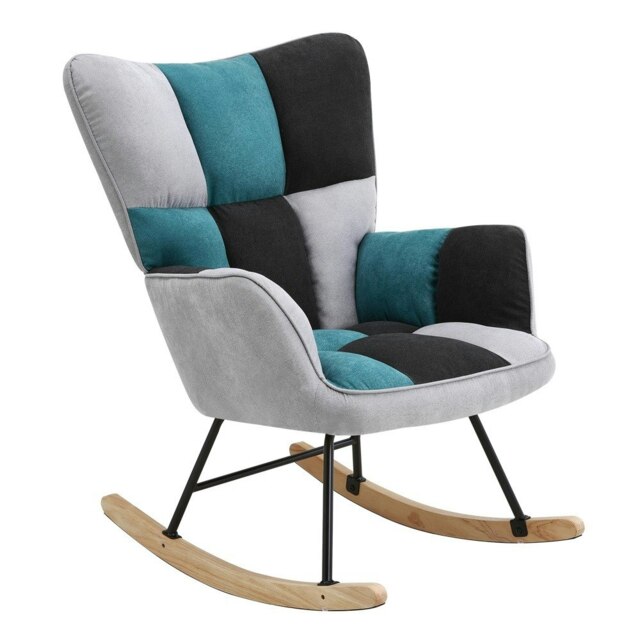 Living and Home Tufted Upholstered Rocking Chair - Grey, Blue & Black