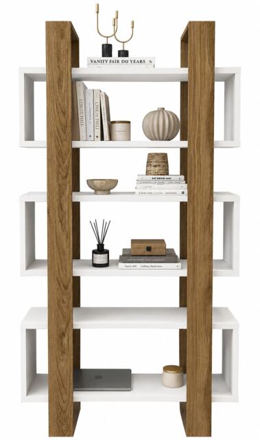 Decorotika Reina Bookcase 3-tier H 150 cm x W 90 cm x D 33 cm Multi White and Walnut 1