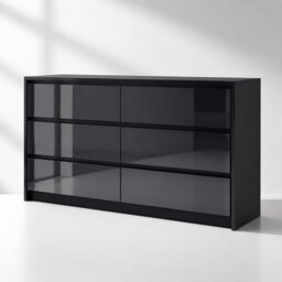 LUXURY Black High Gloss Sleek Handleless 6 Drawer Chest Of Drawers