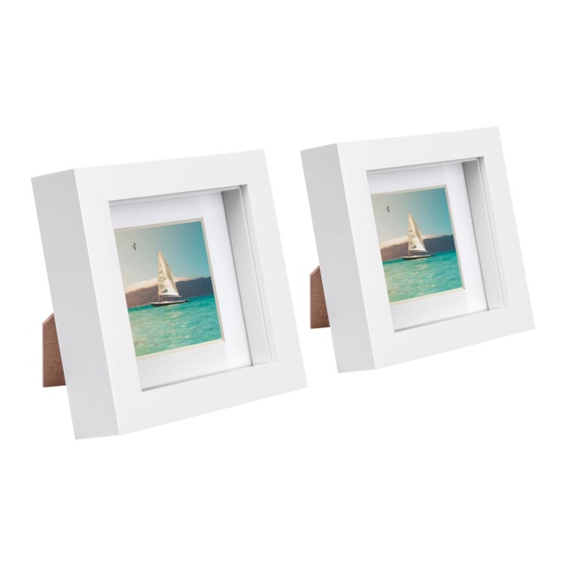"Nicola Spring 4 x 4"" Photo Frames - White Mount 3D Photo Frame Picture Frame Box Portrait Display Case & Spacer (12.5 x 12.5cm) x2"