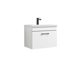 Balterley Rio 1 Drawer Wall Hung Vanity Basin Unit - with Square D-shaped handle (Tap Not Included) - Balterley White Gloss White
