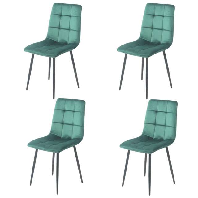 Set Of 4 Plush Velvet Padded Dining Chairs With Metal Legs Home Furniture Green Green