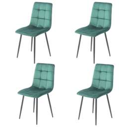 Set Of 4 Plush Velvet Padded Dining Chairs With Metal Legs Home Furniture Green Green
