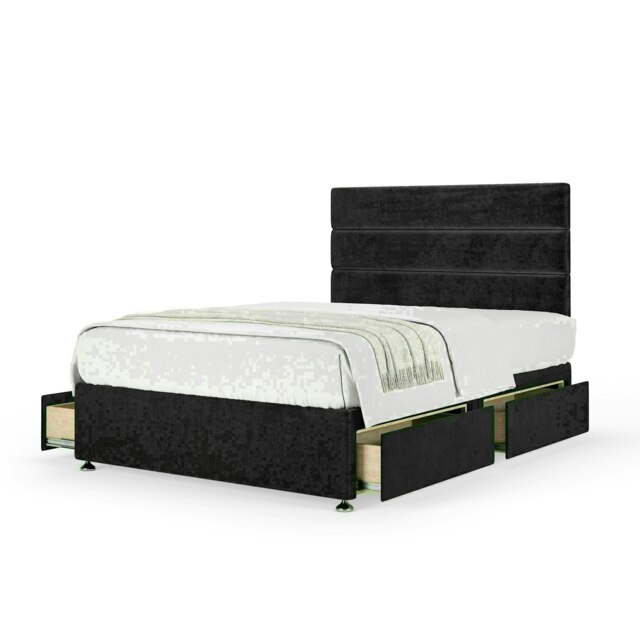 Black Naples Velvet 4 Drawer Divan Base and Milan Headboard Double