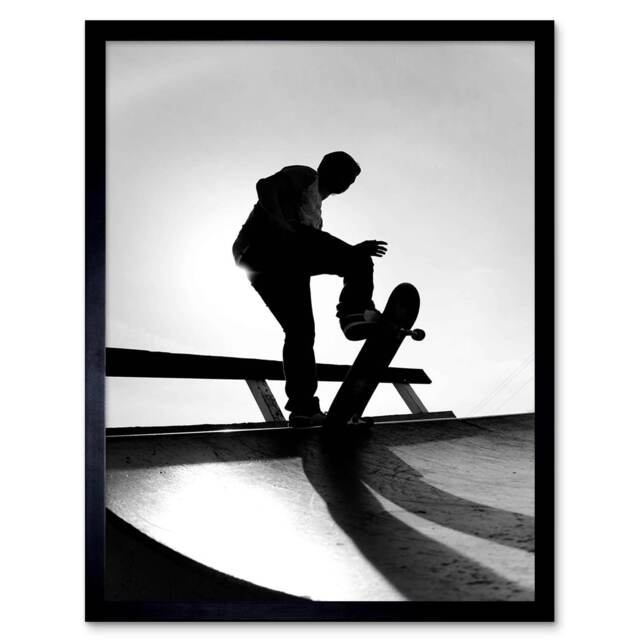 Photography Sport Skateboarding Skater Silhouette Framed Wall Art Print