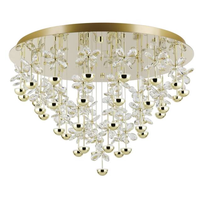 EGLO Pianopoli 3 Brass Ceiling Light - 43 Light Dimmable LED Crystal Chandelier, Warm White, 780mm Diameter