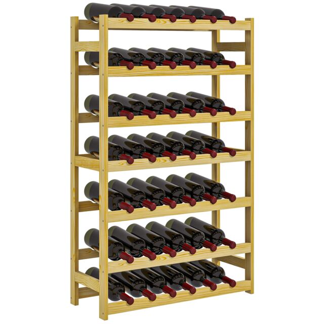 HOMCOM Wooden Wine Rack, Free Standing 7-Tier Wine Holder for 42 Bottles, Slim Bottle Rack for Home Bar, 63 x 25 x 102cm, Natural