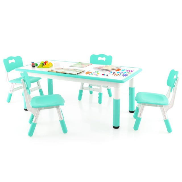 COSTWAY Kids Table and 4 Chairs Set Green