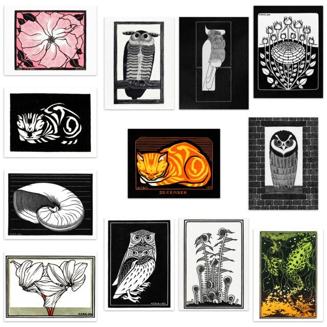 Pack of 12 Julie De Graag Collection Art Nouveau 1907 Living Room Wall Art Print A4