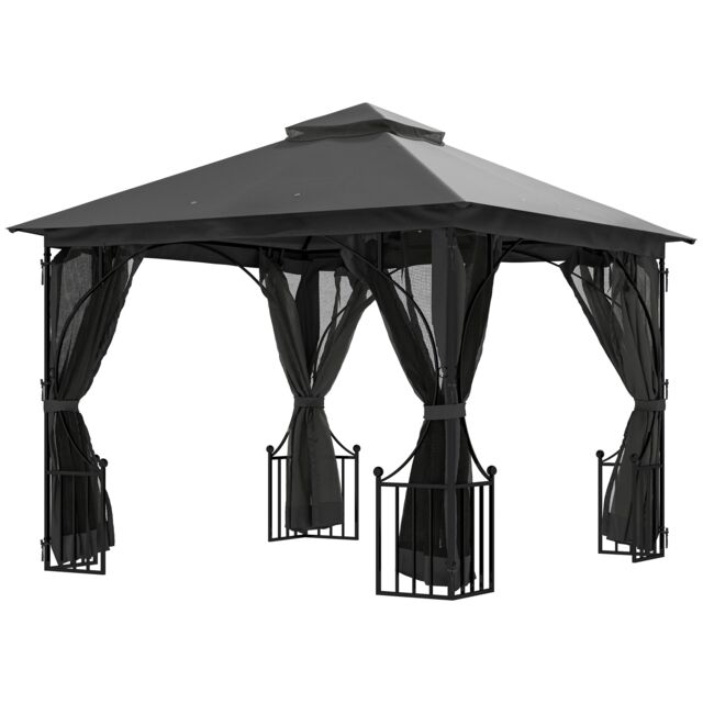 Outsunny Gazebo Party Tent Canopy Sun Shade for Patio Garden 3x3(m) Grey Dark Grey 1