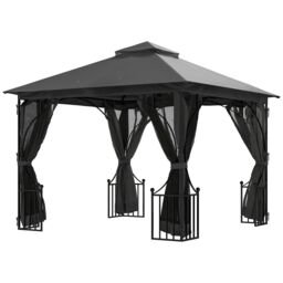 Outsunny Gazebo Party Tent Canopy Sun Shade for Patio Garden 3x3(m) Grey Dark Grey 1