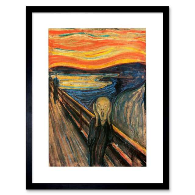 "Edvard Munch Scream Painting Horror Home Decor 12x16"" Framed Wall Art Print"