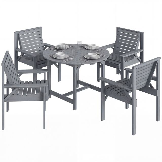 Outsunny Garden Dining Set, Round Table and Chairs w/ Parasol Hole Grey Grey Embossed Finish 100 x 100 x 73 cm
