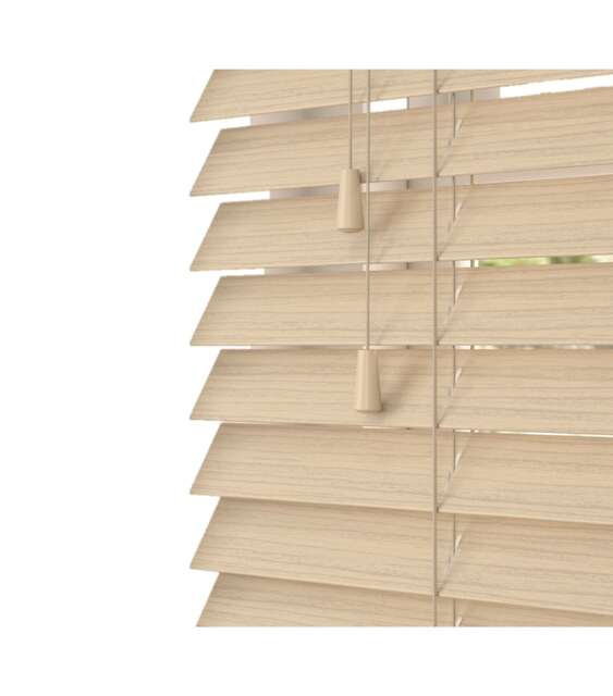 110cm Natural Oak Faux Wood Venetian Blinds with String (120cm Drop) Brown Brown