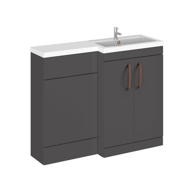 Balterley Right-Hand Bathroom Vanity and WC Unit Combination with Basin, with Handles Grey Gloss Grey
