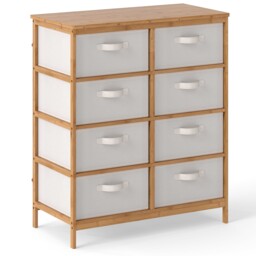 COSTWAY 8 Drawer Dresser Bamboo Storage Tower Foldable Fabric Drawers Beige