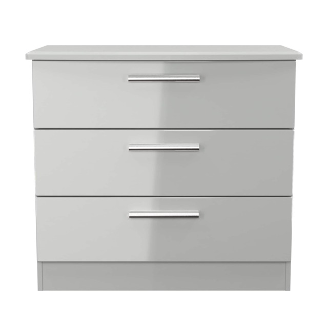 Windsor 3 Drawer Chest of Drawers in Grey Gloss & Dusk Grey (Ready Assembled) Grey Grey Gloss & Dusk Grey