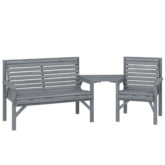 Outsunny Wood Garden Furniture Set w/ Parasol Hole, Detachable Table, Grey Grey Grey Embossed Finish 121 x 65 x 90 cm
