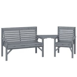 Outsunny Wood Garden Furniture Set w/ Parasol Hole, Detachable Table, Grey Grey Grey Embossed Finish 121 x 65 x 90 cm