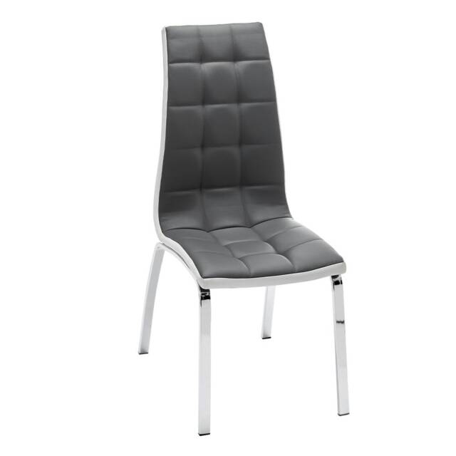 Living and Home Faux Leather Dining Chair with Metal Legs - Grey