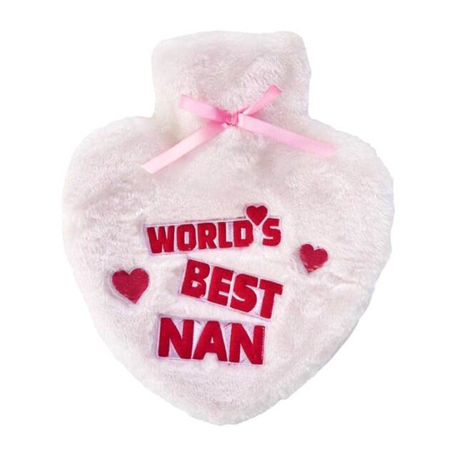 K Collection World's Best Nan Heart 1L Hot Water Bottle And Cover White White/Pink One Size 1