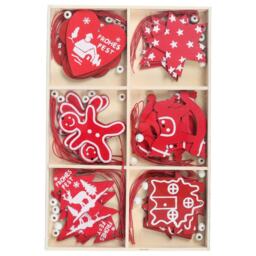 Living and Home Christmas Tree Wooden Hanging Ornament Set