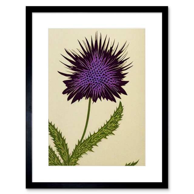 "Stylized Modern Purple Scottish Thistle Flower 9x7"" Black Framed Wall Art Print"