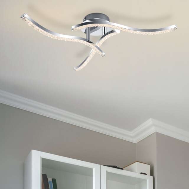 COSYLYTE Kenworth 3 Light Integrated LED Modern Wavy Ceiling Light - Chrome Chrome 1