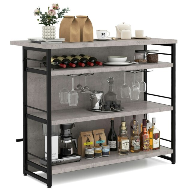 COSTWAY 2-in-1 Kitchen Island 4-Tier Bar Table Sideboard Grey