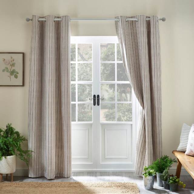 Catherine Lansfield Logan Stripe 66x90 Inch Lined Eyelet Curtains Natural Cream Natural